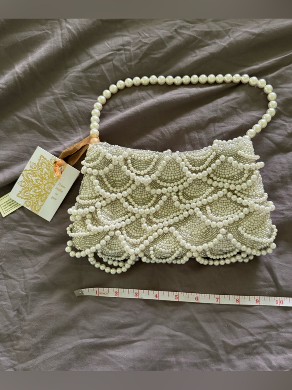 NEW NWT Viral White Pearl Bridal Beaded Shoulder Purse Bag Handmade in India